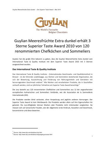 Guylian Meeresfrüchte Extra dunkel erhält 3 Sterne Superior Taste ...