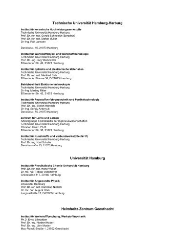 Liste beteiligte Einrichtungen [pdf] - Helmholtz-Zentrum Geesthacht