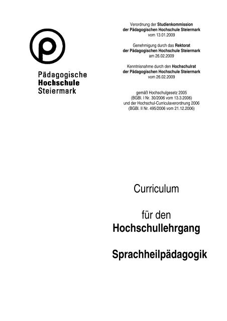 Curriculum für den Hochschullehrgang Sprachheilpädagogik