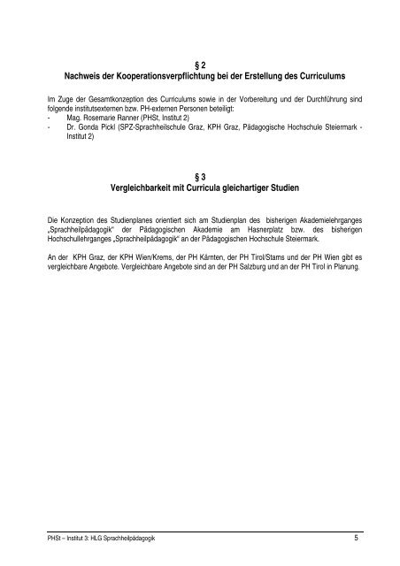 Curriculum für den Hochschullehrgang Sprachheilpädagogik