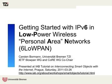 6lowpan-tutorial-ietf80 - The Wireless Embedded Internet