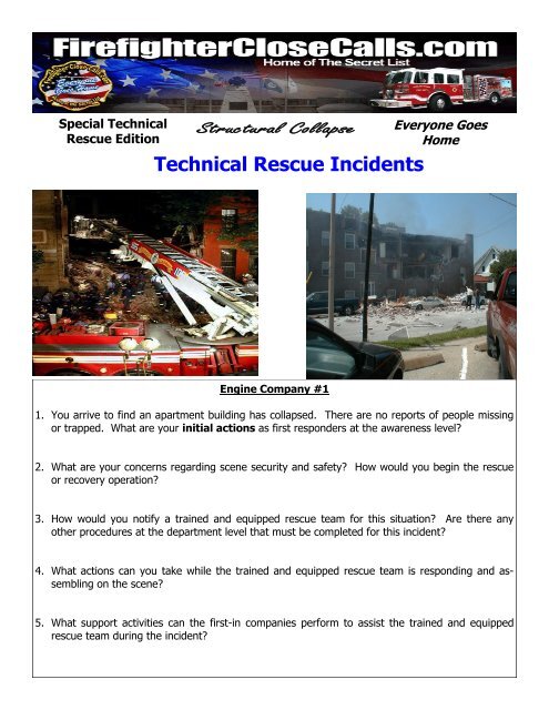 Technical Rescue Incidents Scenarios