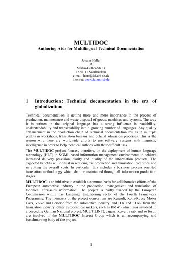Introduction: Technical documentation in the era of ... - IAI SaarbrÃ¼cken