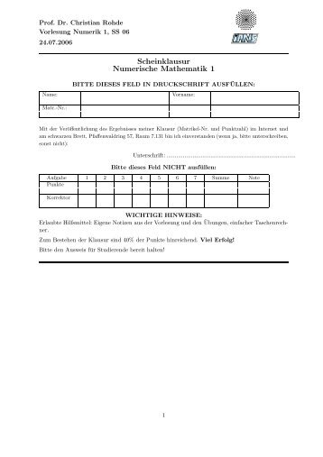 Scheinklausur Numerische Mathematik 1