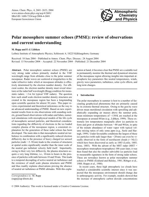 Polar mesosphere summer echoes (PMSE): review of ... - HAL