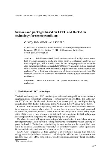 Sensors and packages based on LTCC and thick-film technology for ...