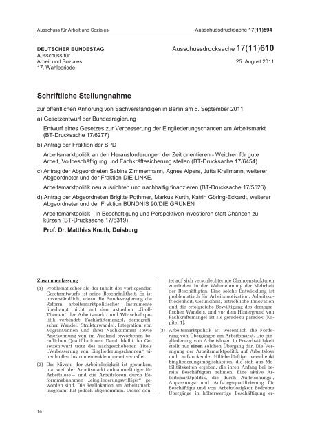 Schriftliche Stellungnahme - Institut Arbeit und Qualifikation