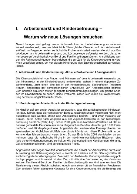 I. Arbeitsmarkt und Kinderbetreuung – Warum wir neue Lösungen ...