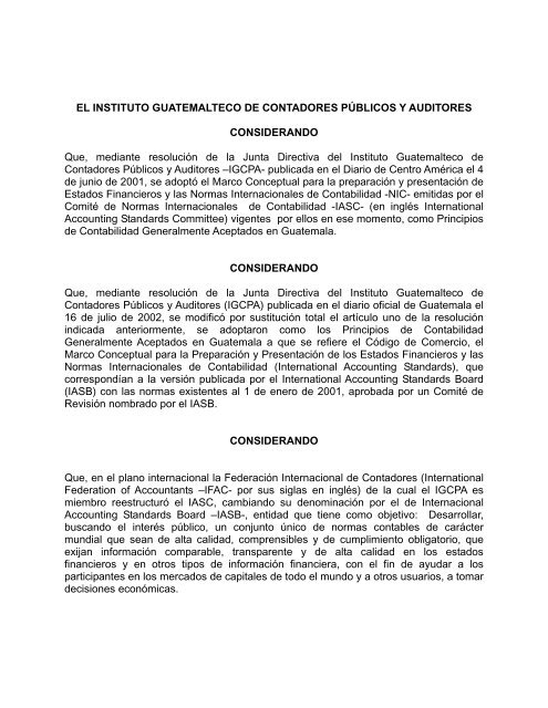 EL INSTITUTO GUATEMALTECO DE CONTADORES ... - IAS Plus