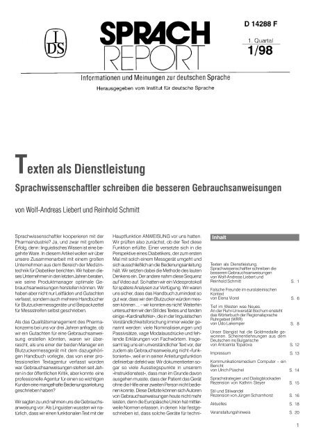 Texten als Dienstleistung - Institut für Deutsche Sprache