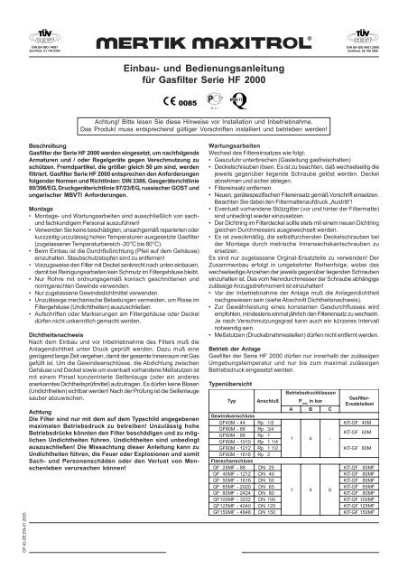 Einbau- und Bedienungsanleitung für Gasfilter Serie HF ... - Herrmann