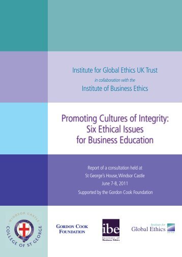 Promoting Cultures of Integrity: Six Ethical Issues for Business ...