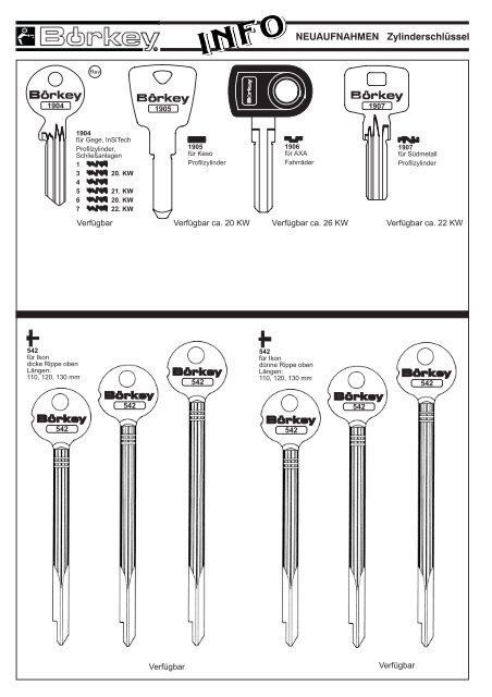Neuaufnahmen Zylinderschlüssel 03/2012