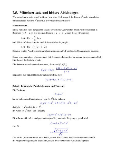 7.5. Mittelwertsatz und höhere Ableitungen