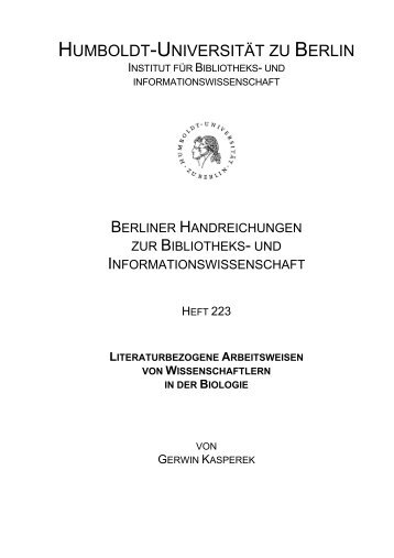 Literaturbezogene Arbeitsweisen von Wissenschaftlern in der Biologie