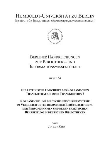 Die lateinische Umschrift des Koreanischen - Humboldt-UniversitÃ¤t ...