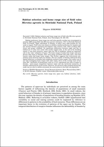 Habitat selection and home range size of field voles Microtus ...