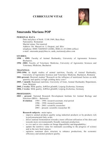 CURRICULUM VITAE Smaranda Mariana POP - IBNA