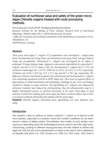 Evaluation of nutritional value and safety of the green micro ... - IBNA