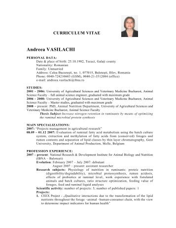 CURRICULUM VITAE Andreea VASILACHI - IBNA