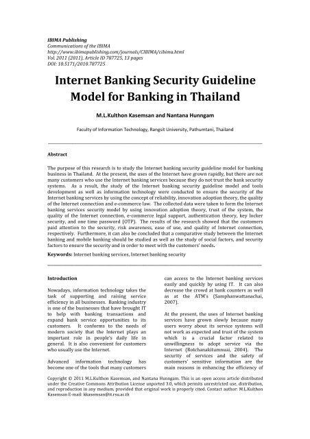 Internet Banking Security Guideline Model for ... - IBIMA Publishing
