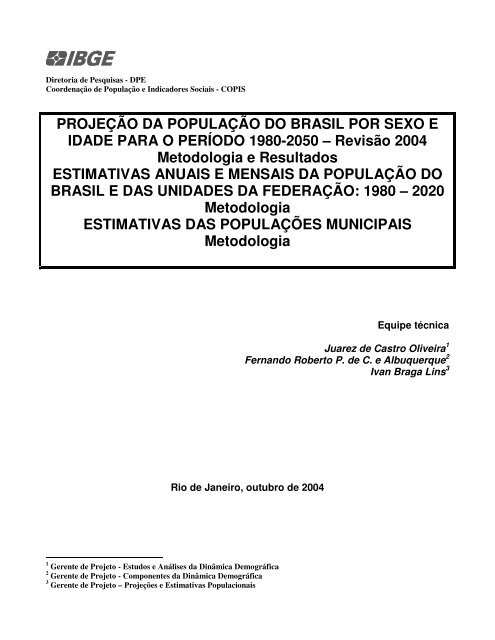 ProjeÃ§Ã£o de PopulaÃ§Ã£o do Brasil por Sexo e Idade para o ... - IBGE