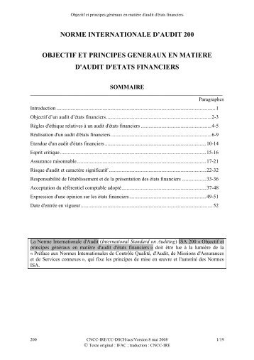 NORME INTERNATIONALE D'AUDIT 200 - IBR