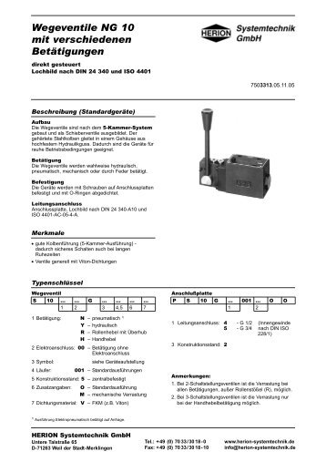 Wegeventile NG 10 mit verschiedenen BetÃ¤tigungen - Herion ...