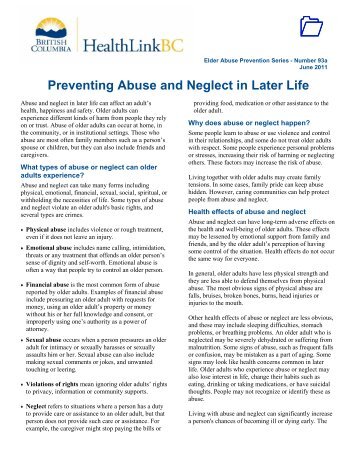 Preventing Abuse and Neglect in Later Life - HealthLinkBC