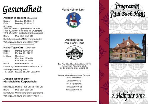 Markt Heimenkirch Arbeitsgruppe Paul-BÃ¤ck-Haus