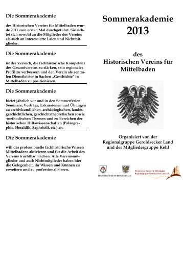 Sommerakademie 2013 - Historischer Verein für Mittelbaden eV