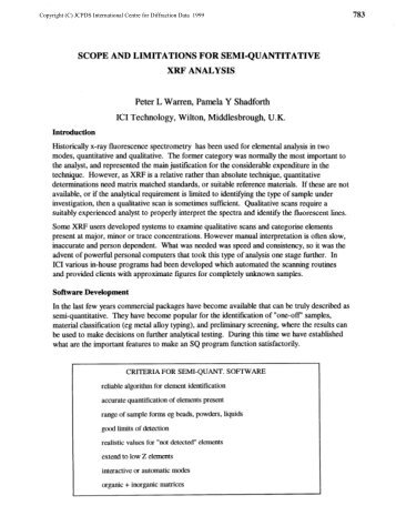 Scope and Limitations for Semi-Quantitative XRF Analysis - ICDD