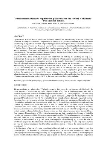 Phase solubility studies of terpineol with Î²-cyclodextrins and stability ...