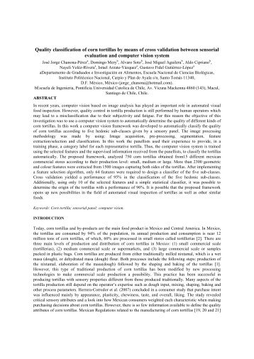 Quality classification of corn tortillas by means of cross validation ...