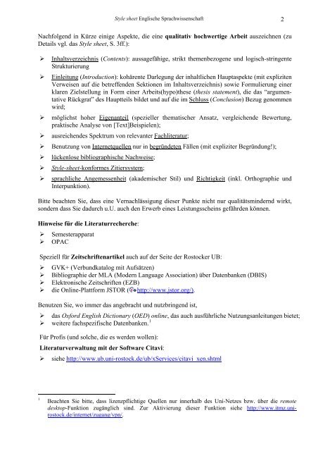 Style sheet - Institut fÃ¼r Anglistik/Amerikanistik - UniversitÃ¤t Rostock