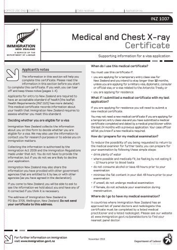 Medical and Chest X-ray Certificate (INZ 1007) - GOzealand