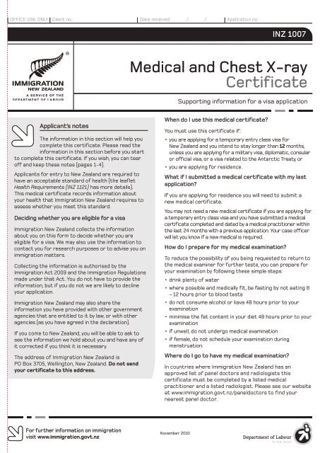 Medical and Chest X-ray Certificate (INZ 1007) - GOzealand