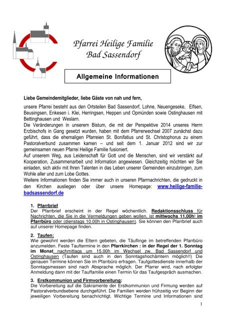 Pfarrei Heilige Familie Bad Sassendorf - Katholischen Pfarrei ...