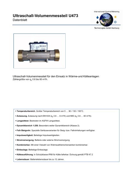 Ultraschall-Volumenmessteil U473 - ICM Technologies / ICM ...
