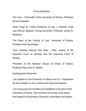 Trevor Mwamba The Vice â Chancellor of the University of Ghana ...