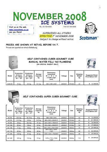 ALL PRICES EXCLUDE V - Scotsman Ice Systems