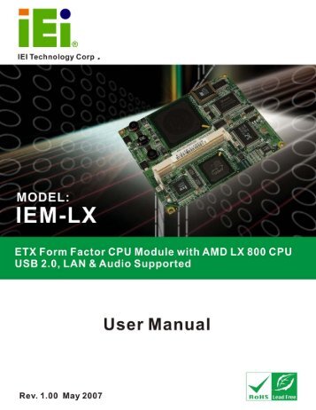 IEM-LX-800 ETX CPU Module Page 1 IEM-LX-800 CPU Module - iEi