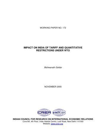 impact on india of tariff and quantitative restrictions under wto - icrier