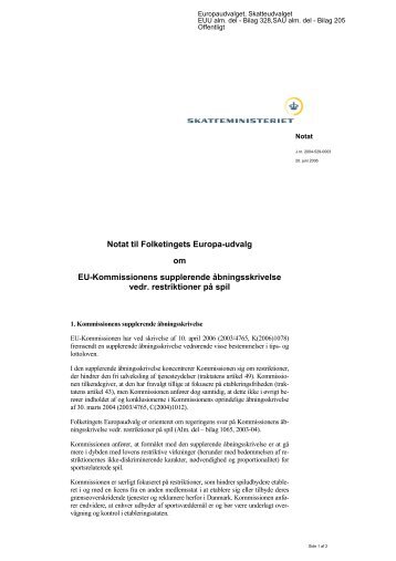 Notat fra Skatteministeriet