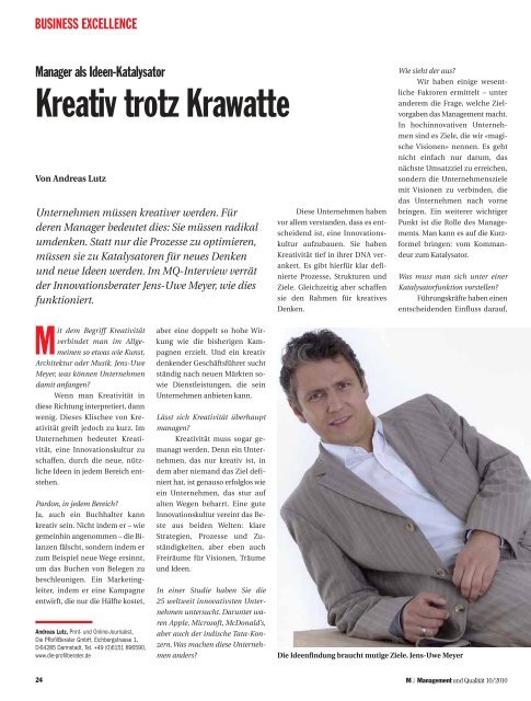 Kreativ trotz Krawatte, Interview mit Jens-Uwe Meyer - Die Ideeologen