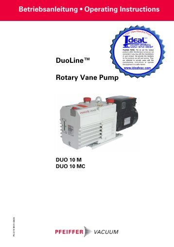 Pfeiffer, DuoLine, Duo10M, Duo10MC, Rotary Vane Pump ...