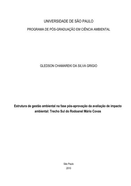 Estrutura de gestão ambiental na fase pós-aprovação da  - IEE/USP