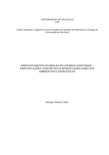 Aproveitamento do biogás em aterros sanitários - IEE/USP