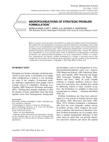 Microfoundations of strategic problem formulation - Olin.wustl ...