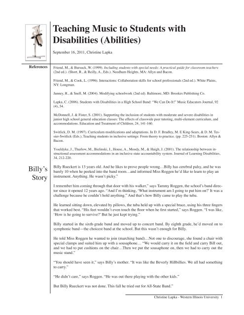 Teaching Music to Students with Disabilities (Abilities) - Illinois ...